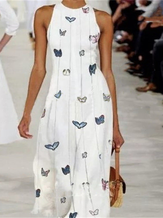 Women's Dresses Halterneck Butterfly Print Sleeveless Dress