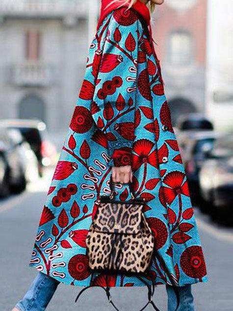 Women's Coats Fashion Print Lapel Long Sleeve Long Coats