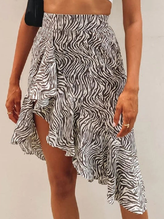 Women's Skirts Zebra Print Ruffle Irregular Skirt