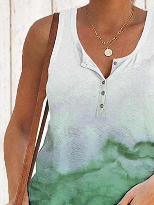Casual Gradient Printed V-neck Sleeveless Vest