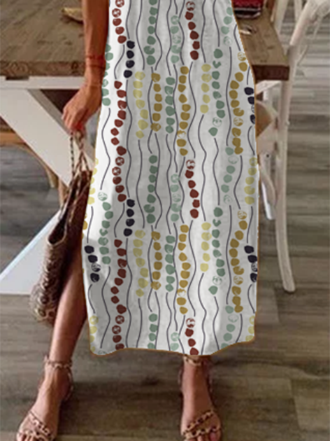 Loose Round Neck Short Sleeve Printed Dress