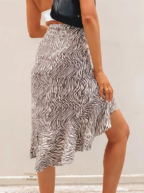 Women's Skirts Zebra Print Ruffle Irregular Skirt