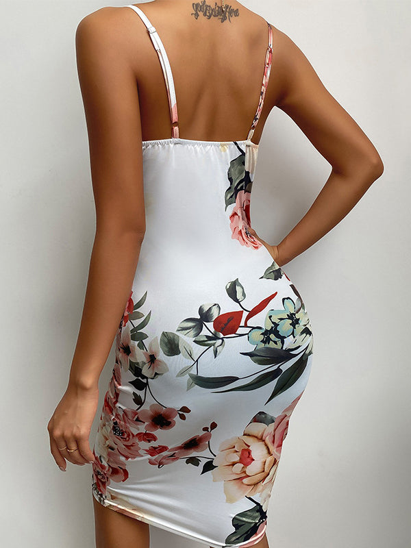 Printed Suspender Midi Dress