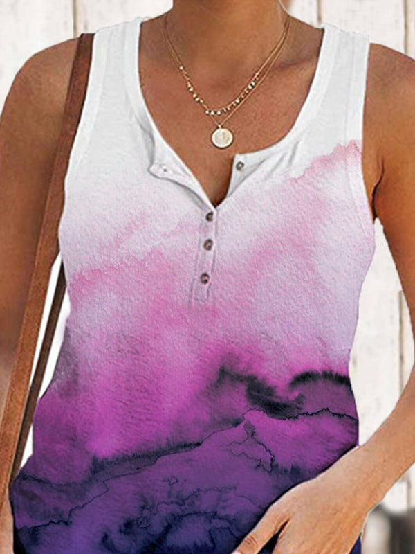 Casual Gradient Printed V-neck Sleeveless Vest