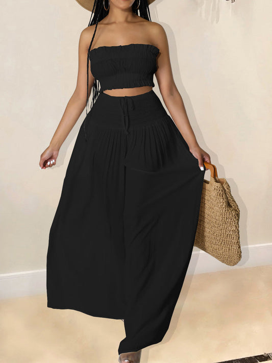 Women's Sets Solid Tube Top Wide Leg Pants Two-Piece Set