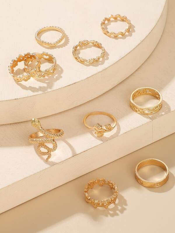 10pcs Serpentine & Leaf Design Ring - INS | Online Fashion Free Shipping Clothing, Dresses, Tops, Shoes