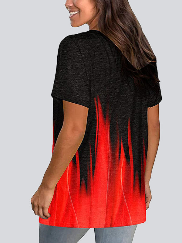 Casual Gradient Color V Neck Short Sleeve T-shirts