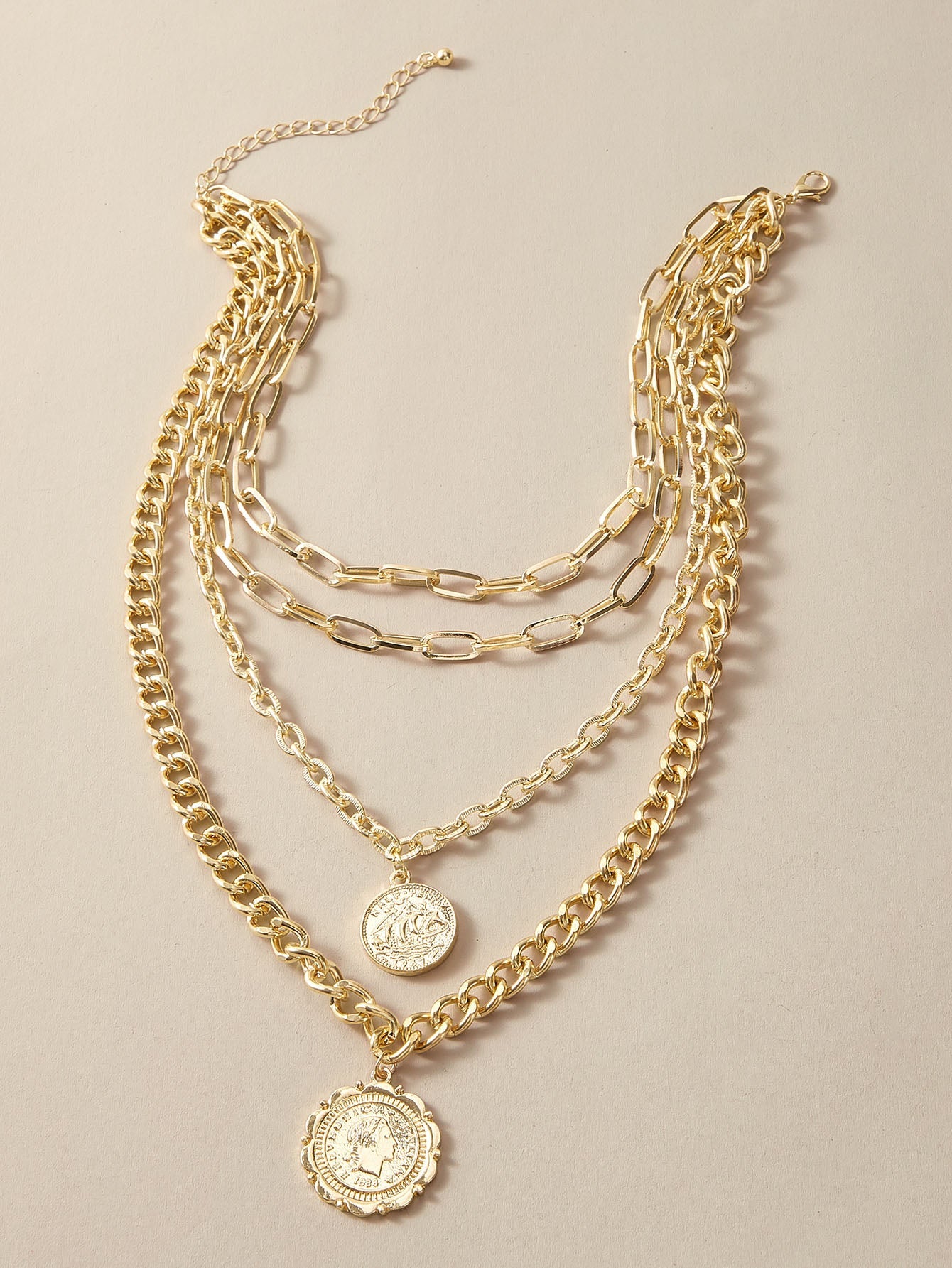 1pc Republica Italiana Coin Charm Layered Chain Necklace