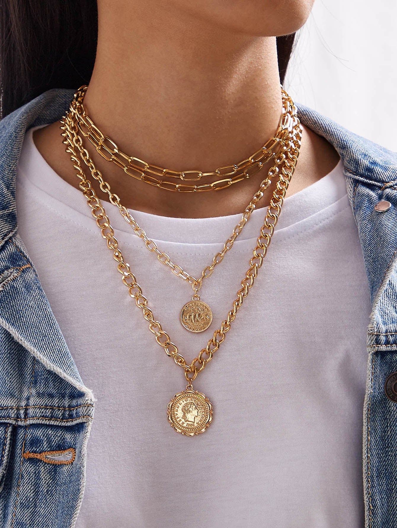 1pc Republica Italiana Coin Charm Layered Chain Necklace