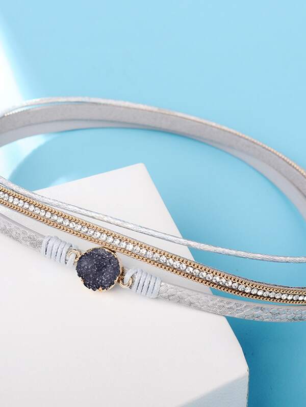 1pc Stone & Rhinestone Decor Layered Bracelet