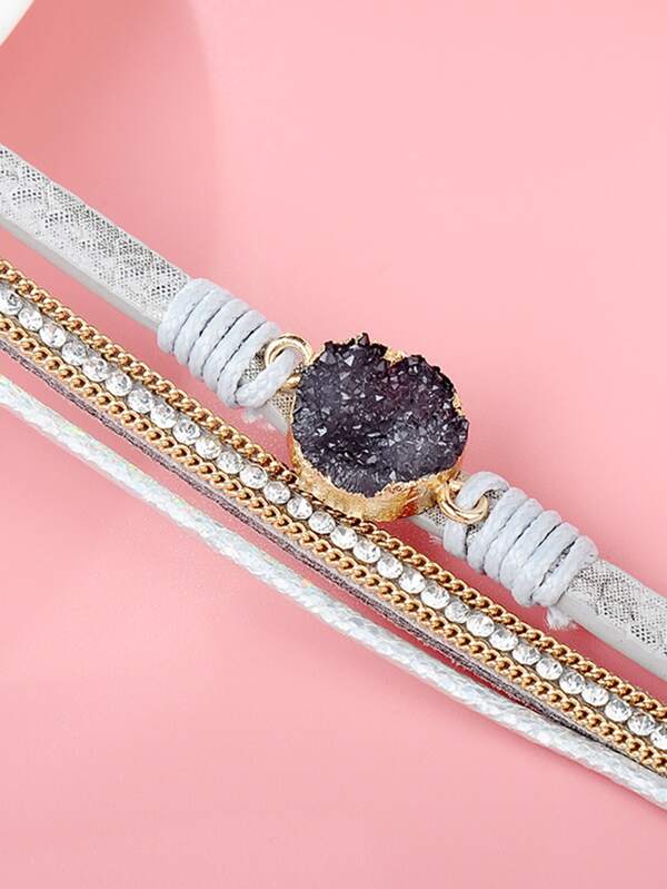 1pc Stone & Rhinestone Decor Layered Bracelet