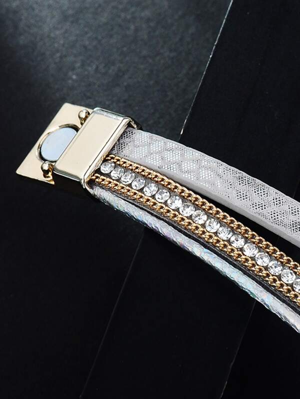 1pc Stone & Rhinestone Decor Layered Bracelet