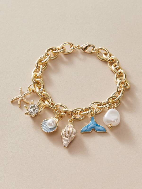 1pc Shell & Faux Pearl Chain Bracelet