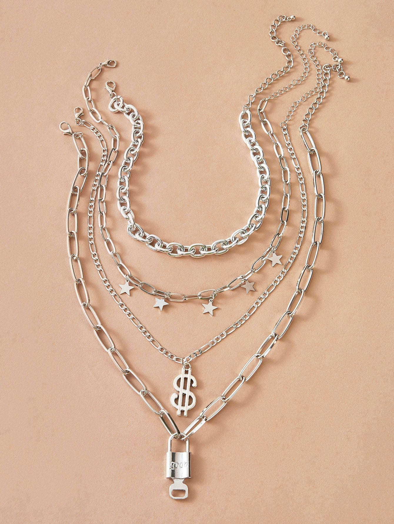 4pcs Star Tassel & Dollar Charm Necklace