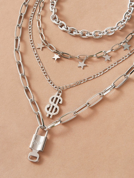 4pcs Star Tassel & Dollar Charm Necklace
