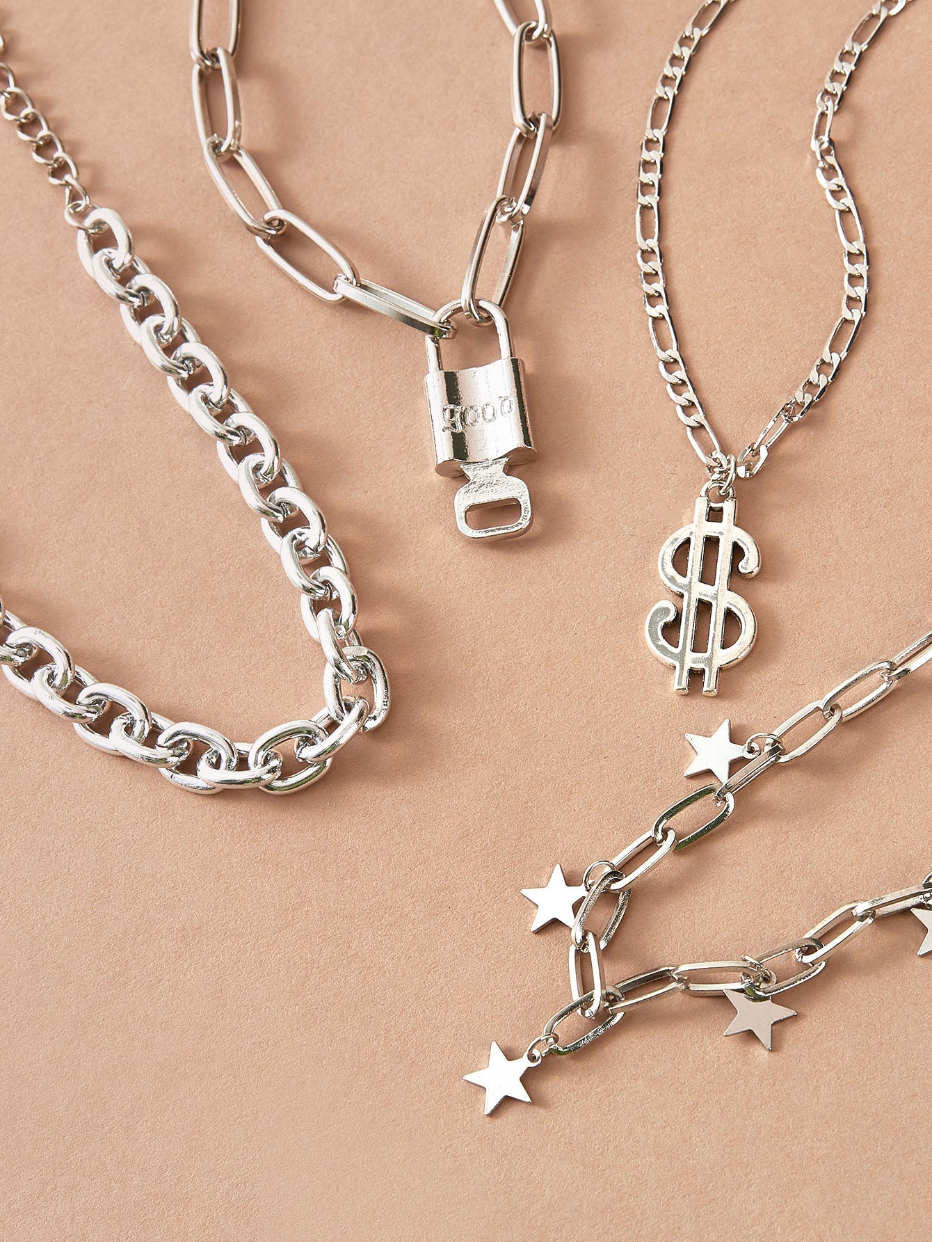 4pcs Star Tassel & Dollar Charm Necklace