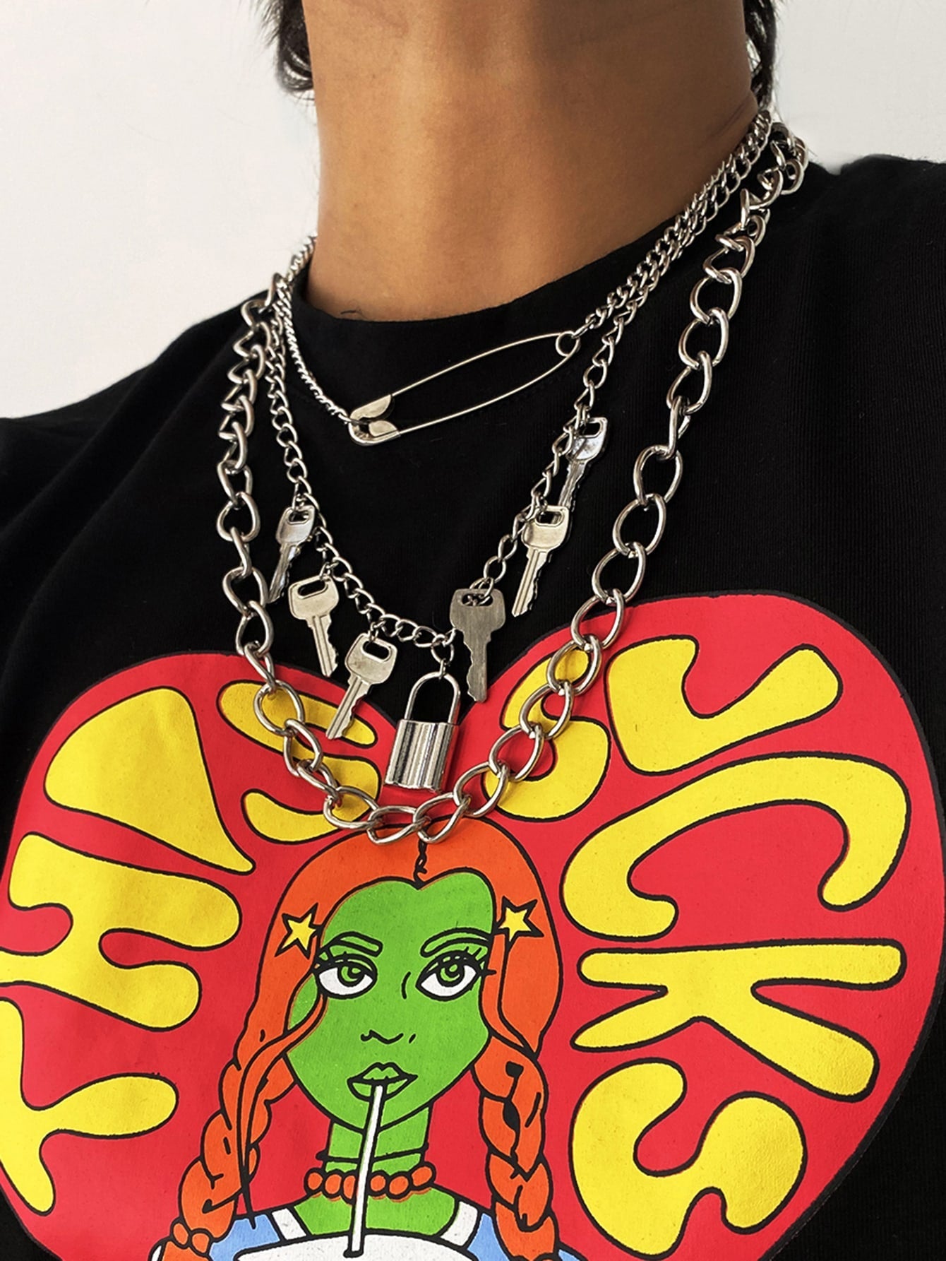 3pcs Lock & Key Charm Chain Necklace