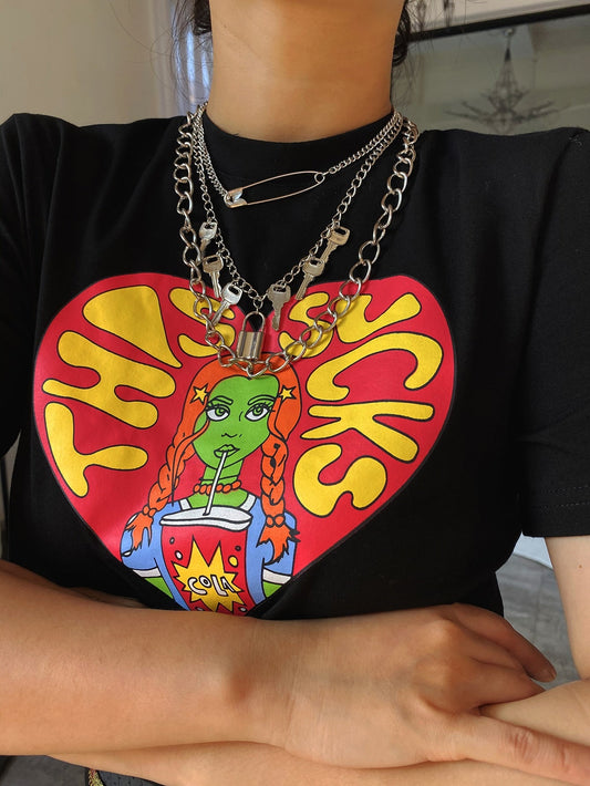 3pcs Lock & Key Charm Chain Necklace