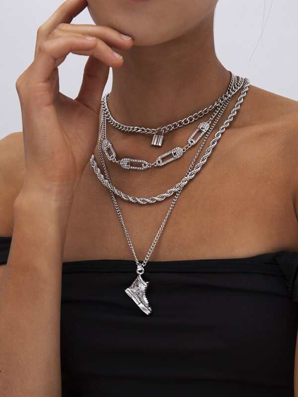 4pcs Lock Charm Necklace