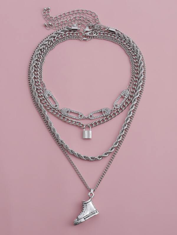 4pcs Lock Charm Necklace