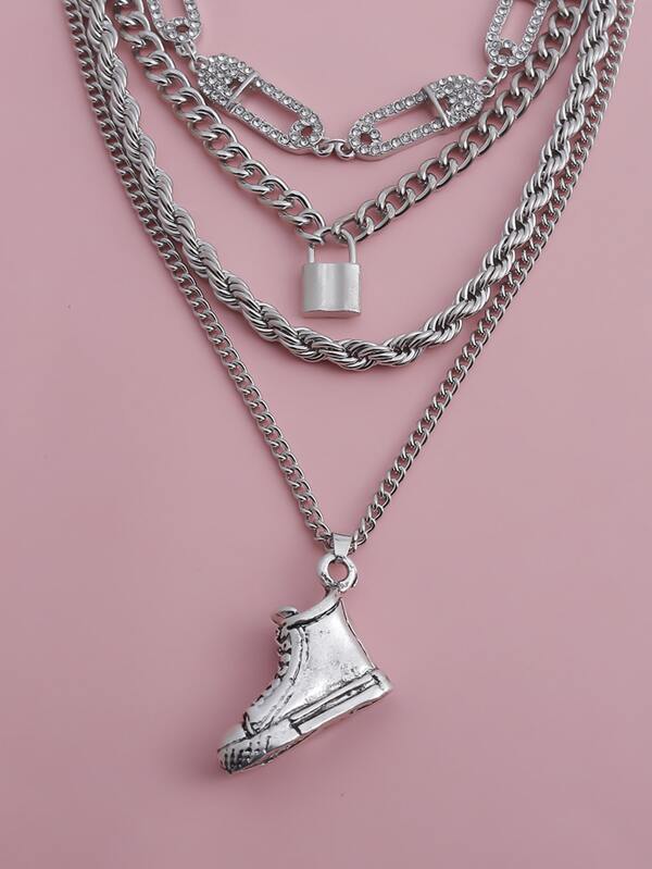 4pcs Lock Charm Necklace