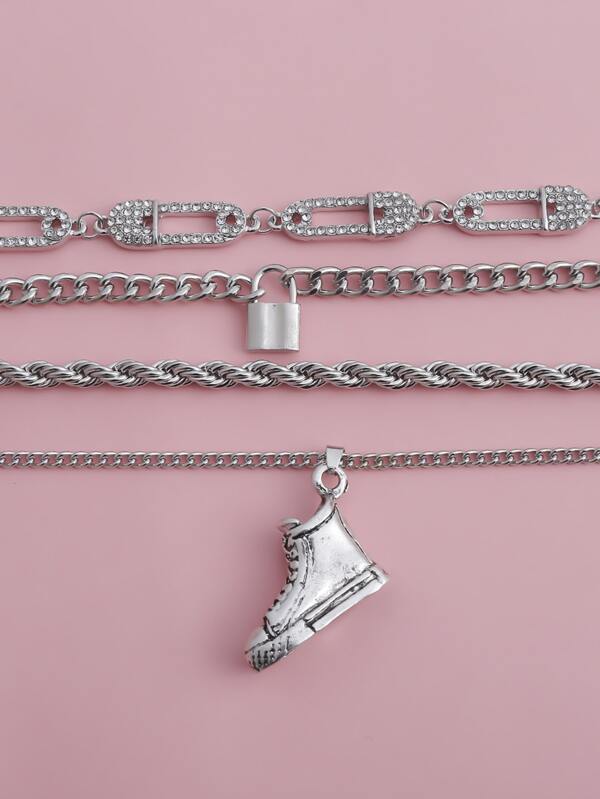 4pcs Lock Charm Necklace