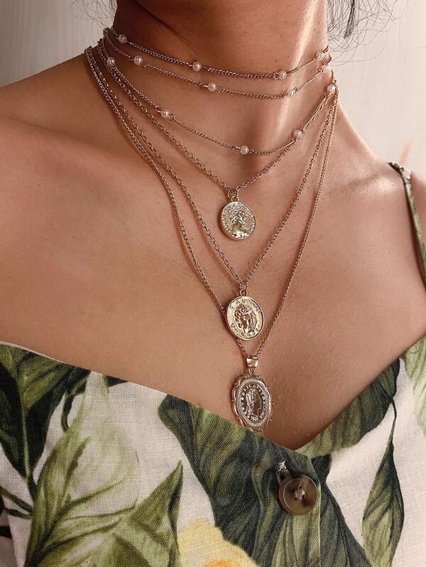 4pcs Coin Charm Necklace