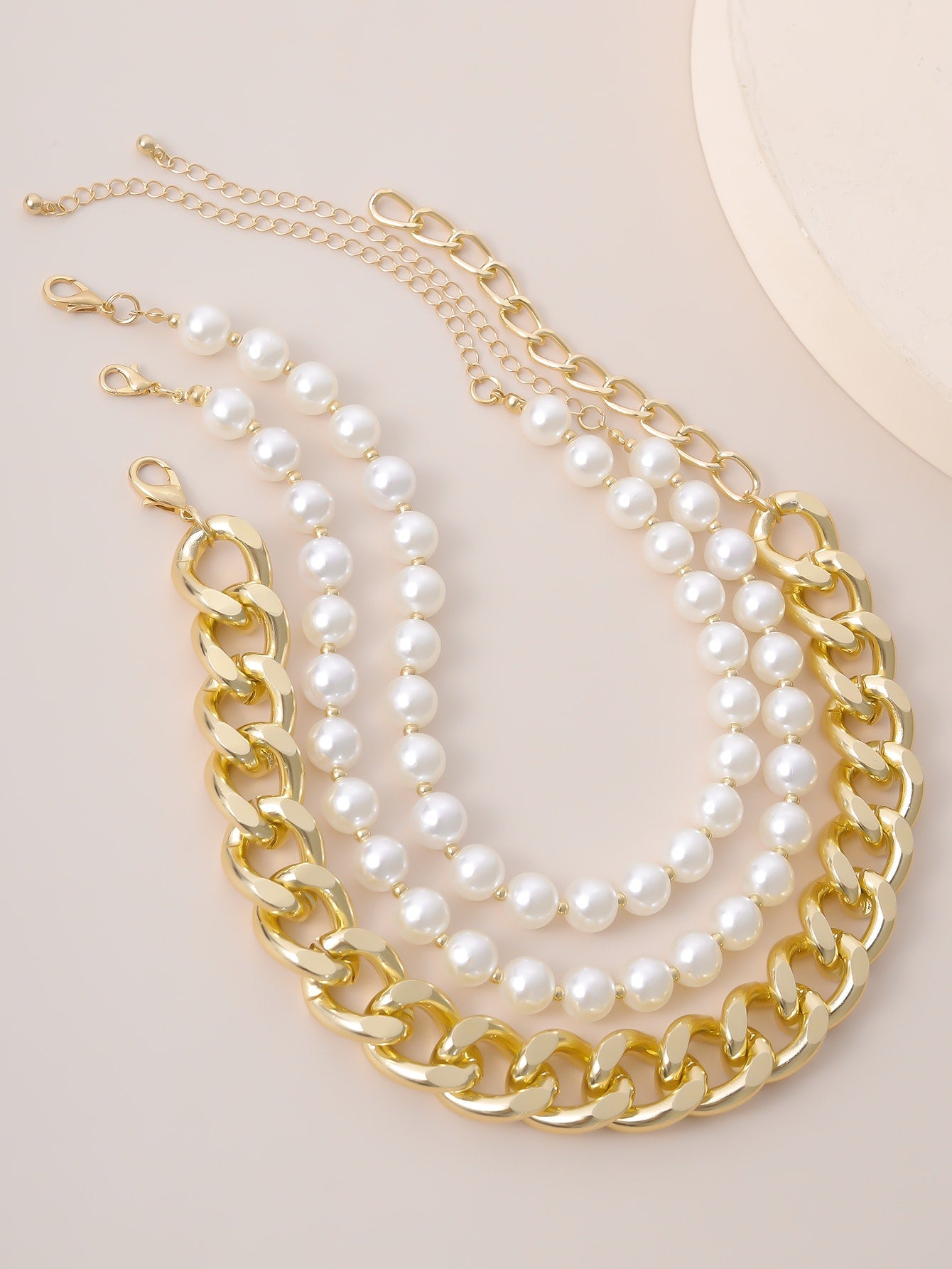 3pcs Faux Pearl Beaded Choker