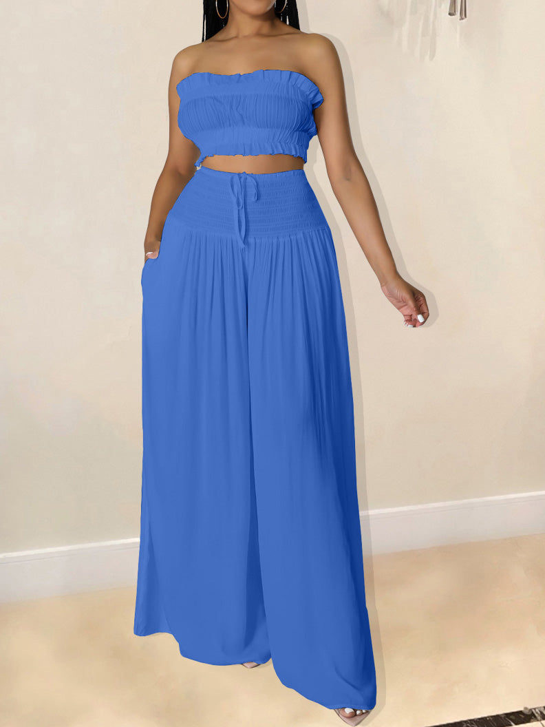 Women's Sets Solid Tube Top Wide Leg Pants Two-Piece Set