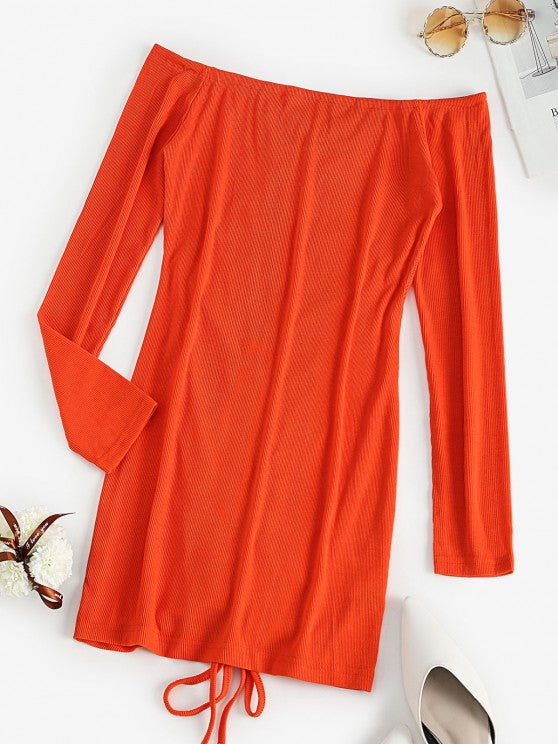 Off The Shoulder Ribbed Cinched Bodycon Dress