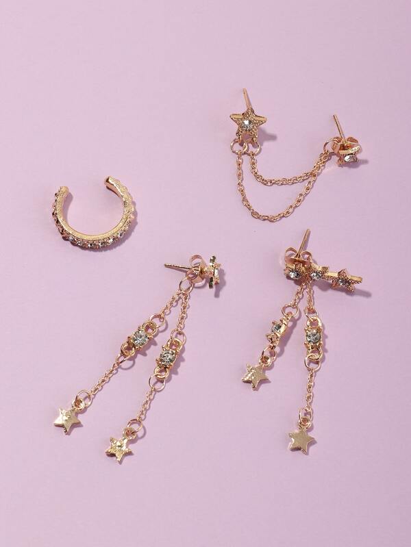 4pcs Rhinestone Star Decor Earrings
