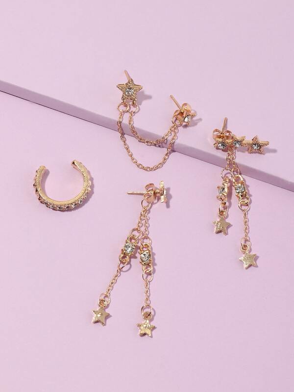 4pcs Rhinestone Star Decor Earrings
