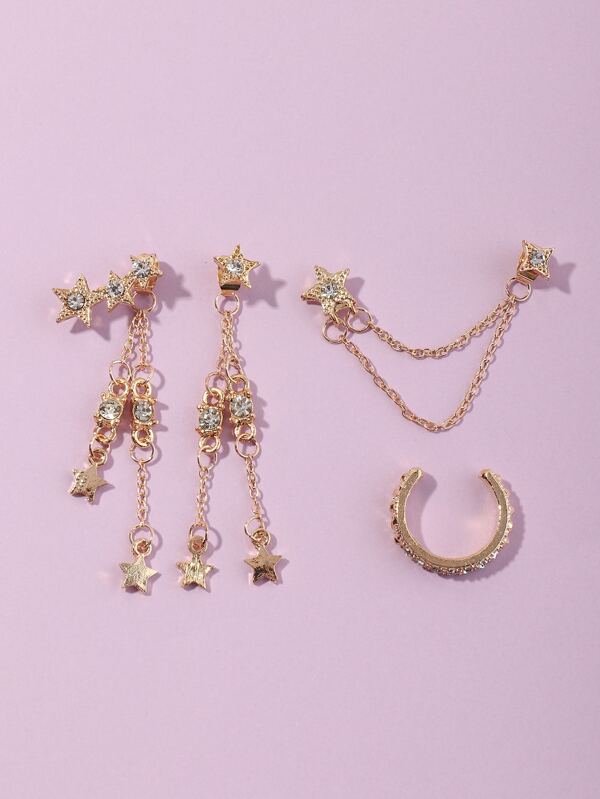 4pcs Rhinestone Star Decor Earrings