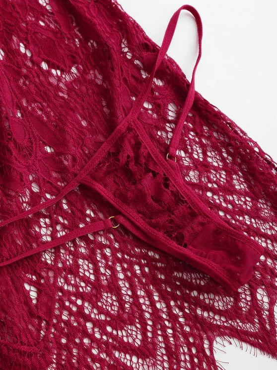 Lace Eyelash See Thru Sexy Lingerie Babydoll with Robe