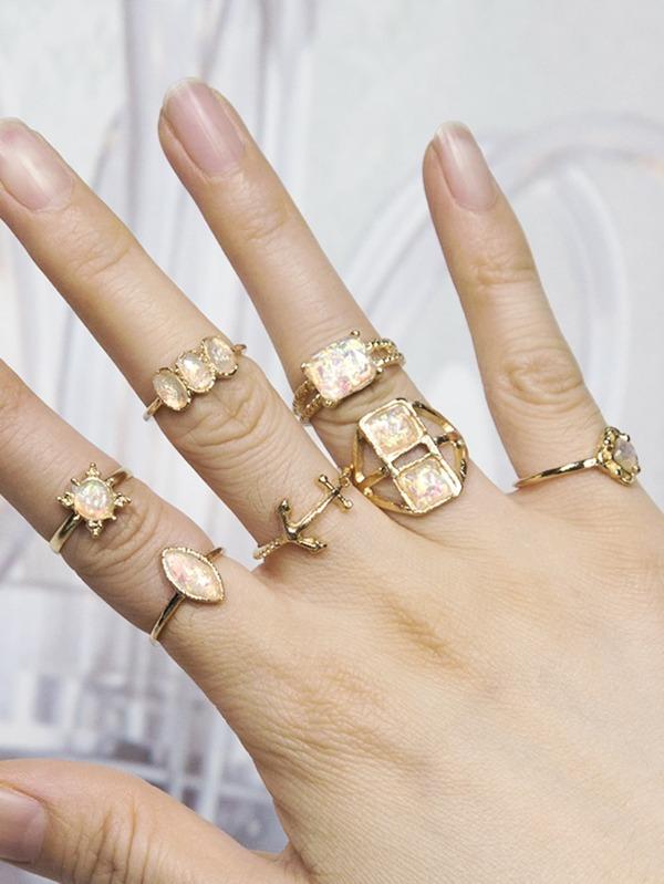 7pcs Gemstone Decor Ring
