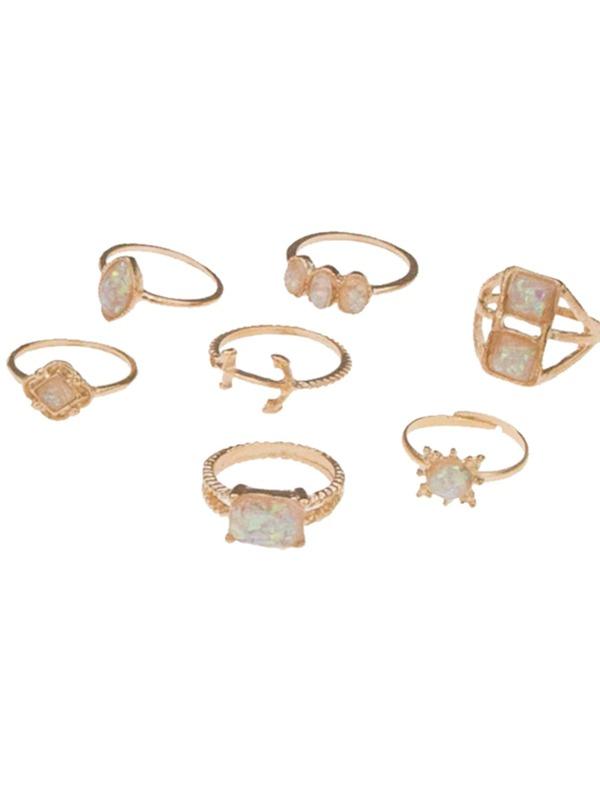 7pcs Gemstone Decor Ring