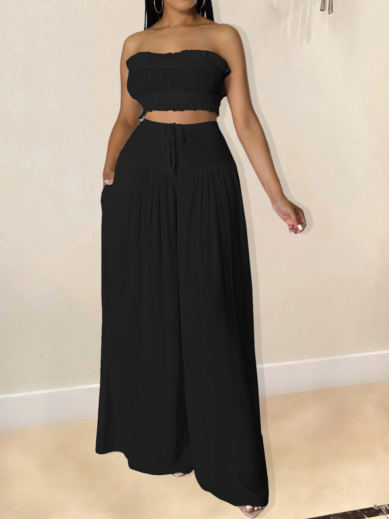 Women's Sets Solid Tube Top Wide Leg Pants Two-Piece Set