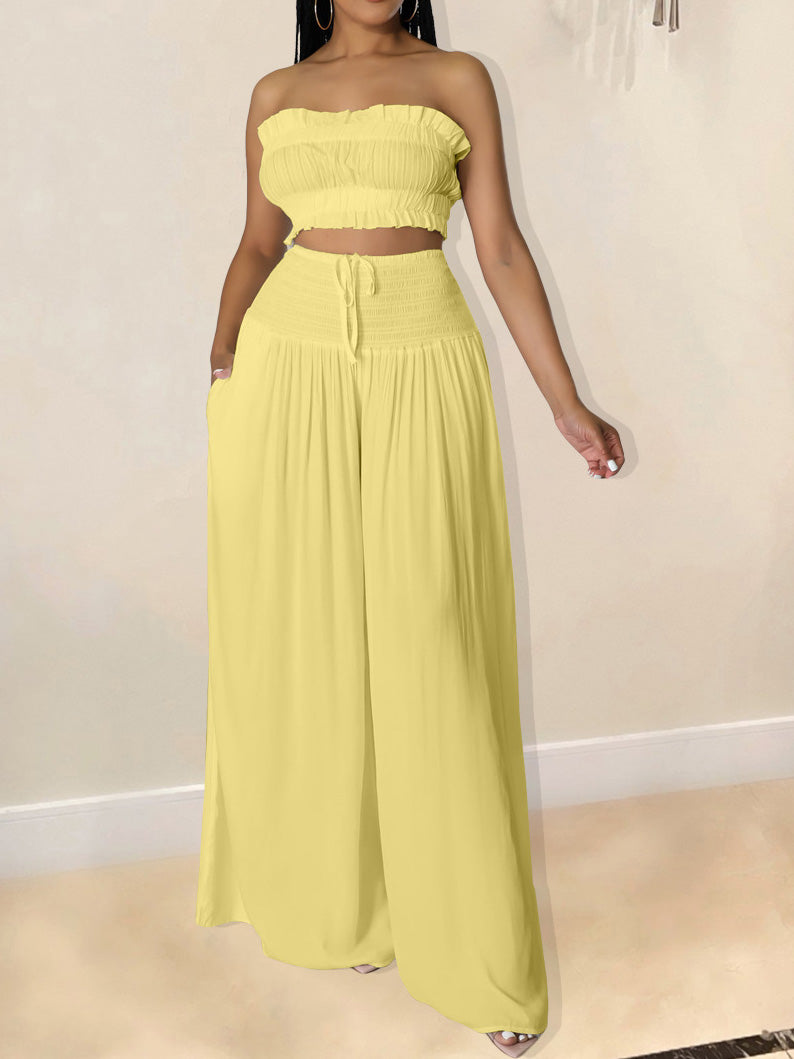Women's Sets Solid Tube Top Wide Leg Pants Two-Piece Set