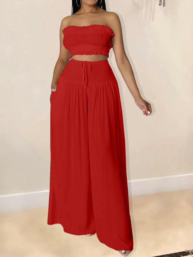 Women's Sets Solid Tube Top Wide Leg Pants Two-Piece Set