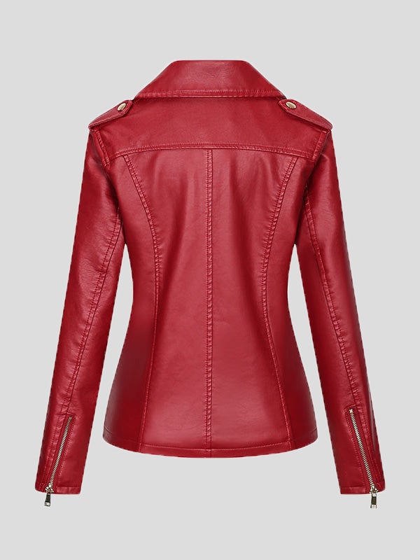 Women's Jackets Temperament Slim Zipper Lapel Pu Leather Jacket