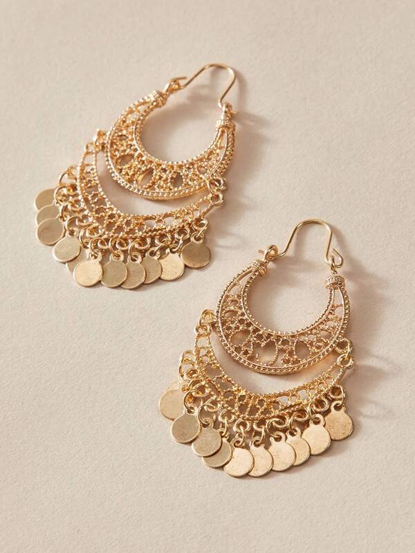 1pair Hollow Out Dics Charm Drop Earrings - INS | Online Fashion Free Shipping Clothing, Dresses, Tops, Shoes