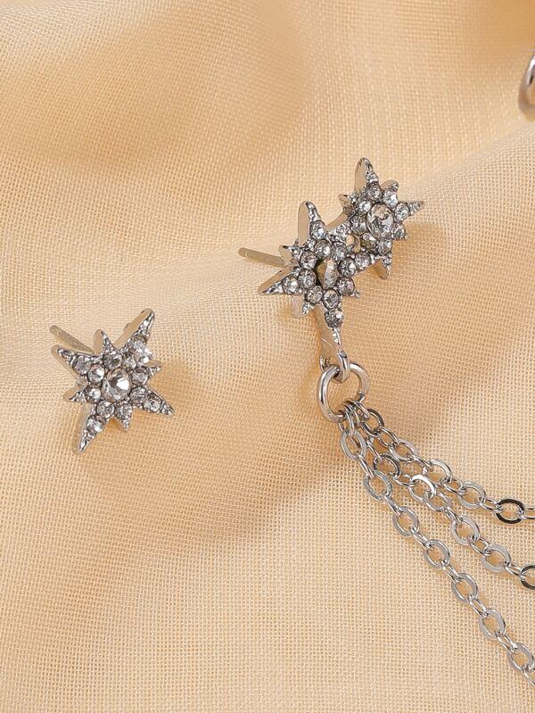 1pair Rhinestone Decor Chain Mismatched Earrings - INS | Online Fashion Free Shipping Clothing, Dresses, Tops, Shoes