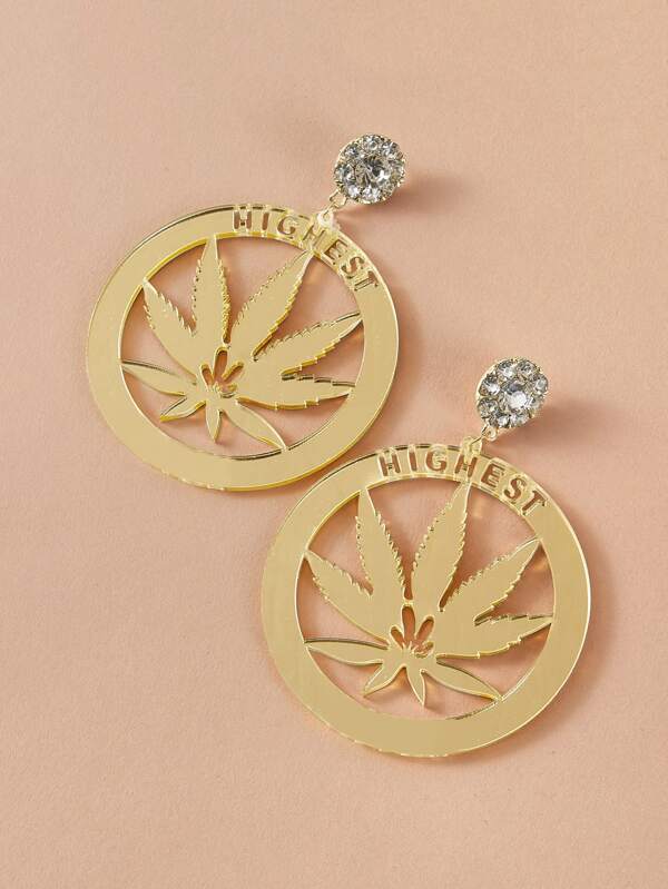 1pair Rhinestone Decor Maple Leaf Drop Earrings - INS | Online Fashion Free Shipping Clothing, Dresses, Tops, Shoes