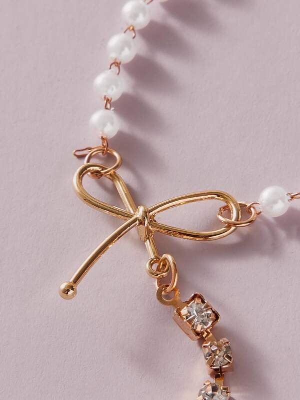 1pc Faux Pearl & Bow Decor Y Lariat Necklace - INS | Online Fashion Free Shipping Clothing, Dresses, Tops, Shoes