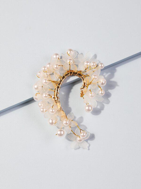 1pc Faux Pearl & Flower Decor Ear Wrap - INS | Online Fashion Free Shipping Clothing, Dresses, Tops, Shoes