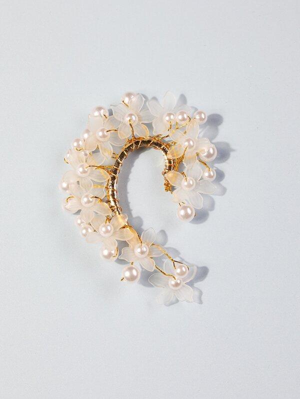 1pc Faux Pearl & Flower Decor Ear Wrap - INS | Online Fashion Free Shipping Clothing, Dresses, Tops, Shoes