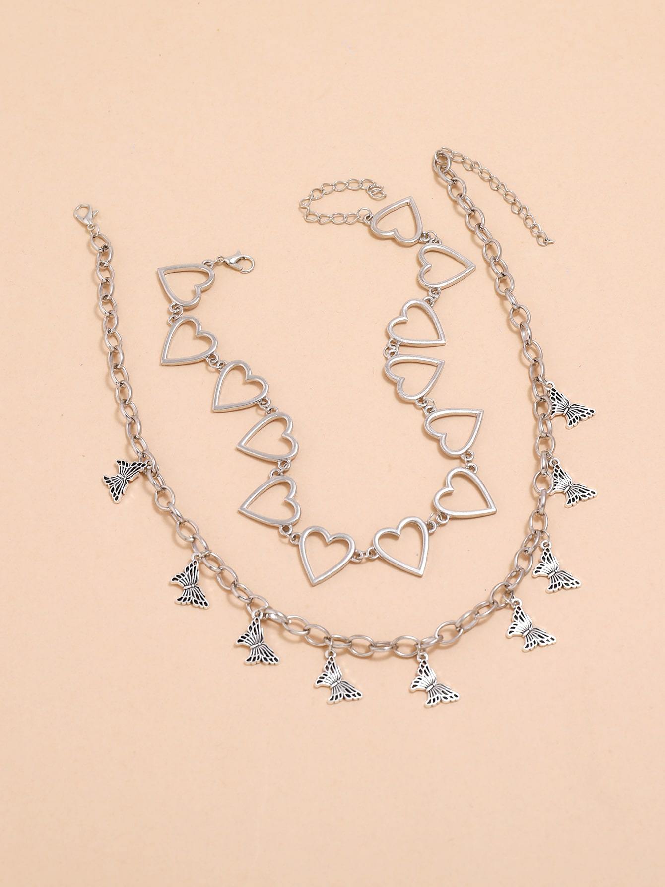 1pc Heart Decor Choker & 1pc Butterfly Decor Necklace - INS | Online Fashion Free Shipping Clothing, Dresses, Tops, Shoes