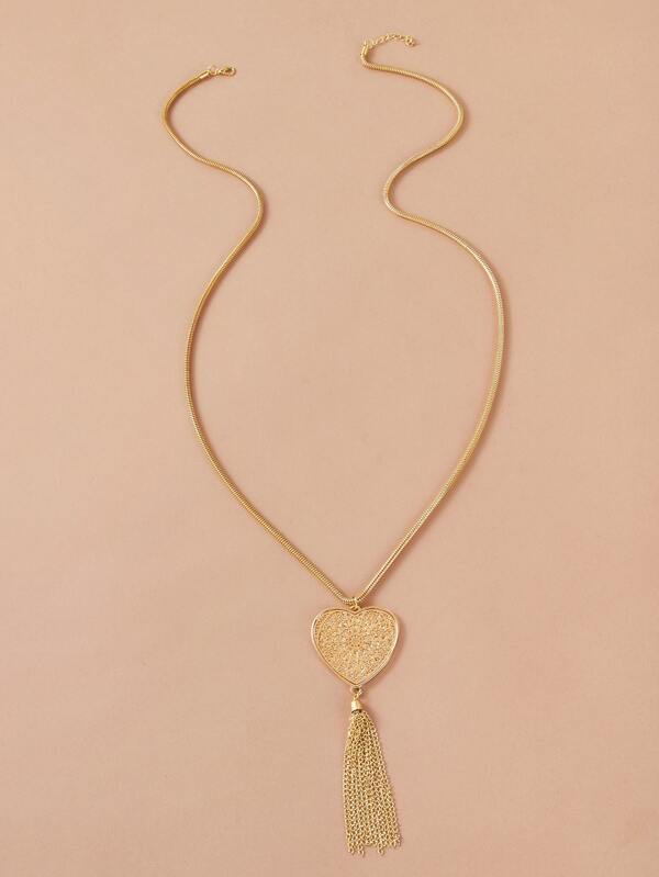 1pc Heart & Tassel Charm Necklace - INS | Online Fashion Free Shipping Clothing, Dresses, Tops, Shoes