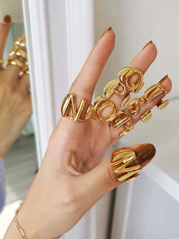1pc Letter Decor Cuff Ring - INS | Online Fashion Free Shipping Clothing, Dresses, Tops, Shoes