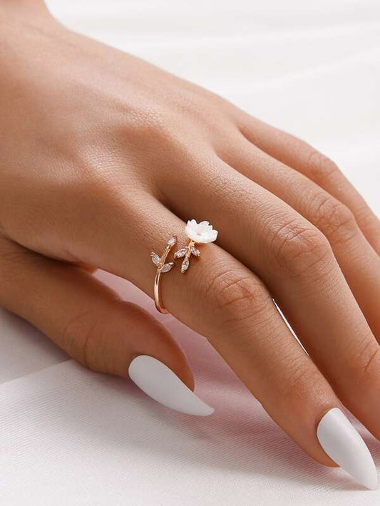 1pc Rhinestone & Flower Decor Ring - INS | Online Fashion Free Shipping Clothing, Dresses, Tops, Shoes